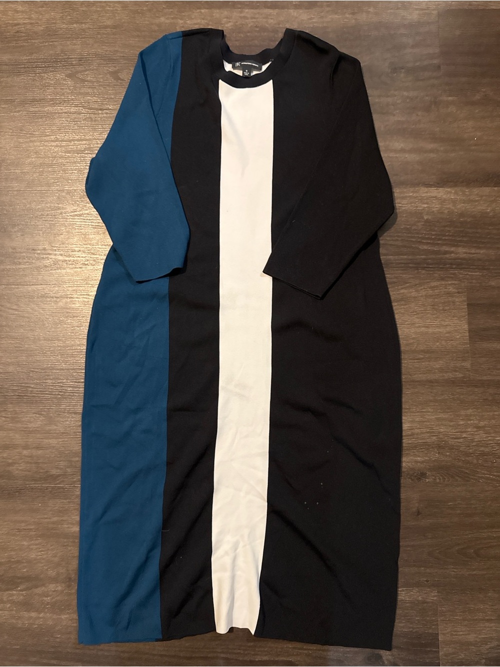 Colorblock Long Sleeve Dress - Black, White & Blue